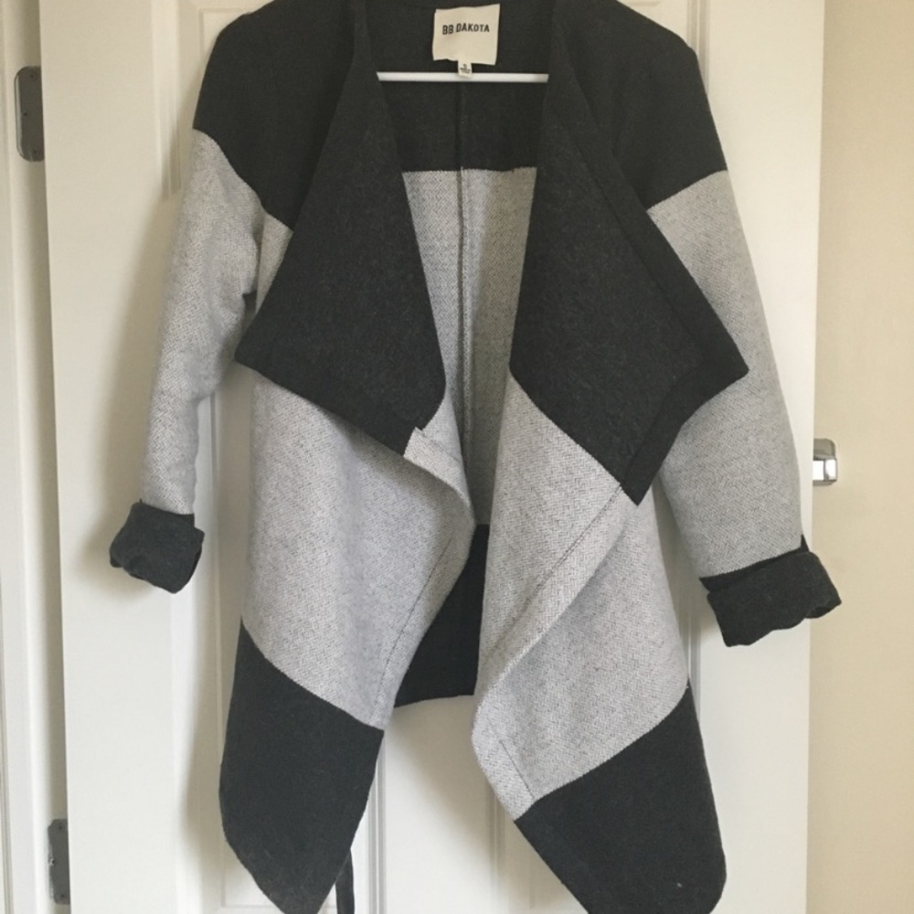 Grey Striped BB Dakota Front Drape Jacket Sweater